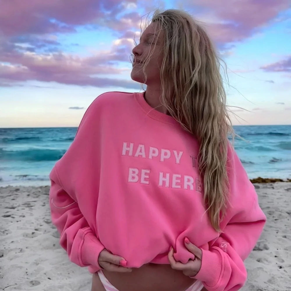 “Happy to Be Here” Oversized Plush Crewneck - Picture 3 of 3